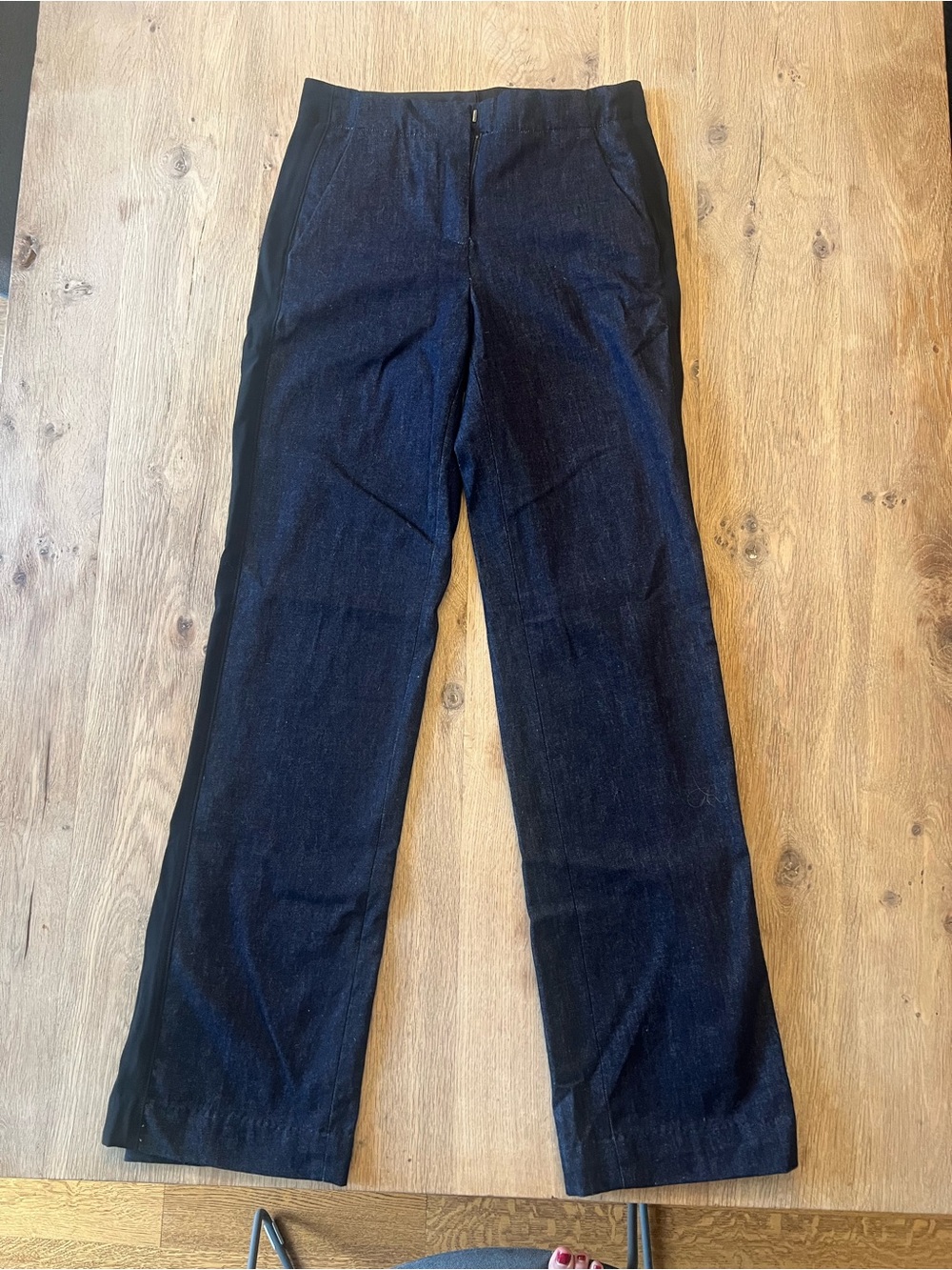 Rag & Bone Size 0 Dark Denim Tuxedo Stripe Straight Leg Side Slit Pants